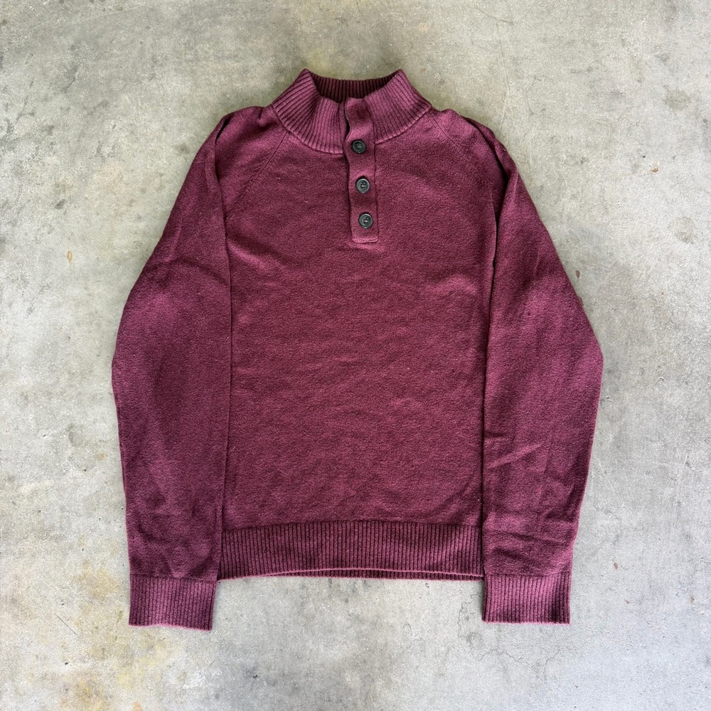 Banana Republic Sweater Mens L Burgundy Mock Neck Henley Button Pullover